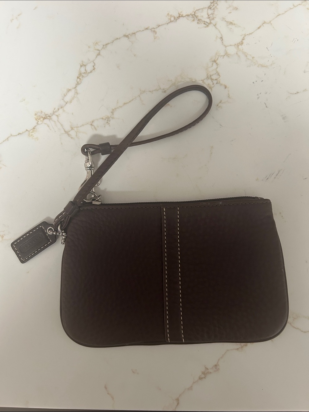 Coach Dark Brown Pebbled Leather Wristlet